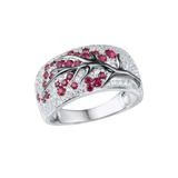 Bague arbre de fleurs rubis | Or blanc