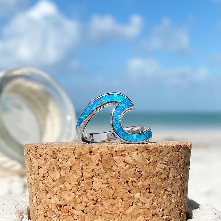 Bague mer en opale | Or blanc
