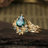 Bague rétro avec pierre fleur verte | Or