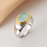 Bague rétro avec pierre de lune verte | Or