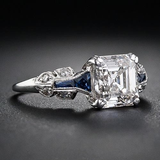 Bague rétro en bleu | Or blanc