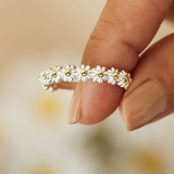 Bague ajustable et émail fait main avec des marguerites | Or blanc