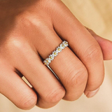 Bague ajustable et émail fait main avec des marguerites | Or blanc