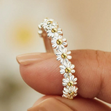 Bague ajustable et émail fait main avec des marguerites | Or blanc