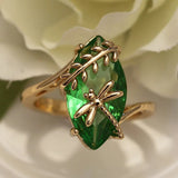 Bague avec précieuse pierre verte et libellule | Or