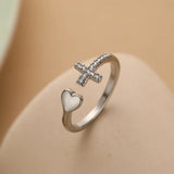 Bague croix rétro réglable « amour » | Or blanc