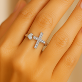 Bague croix rétro réglable « amour » | Or blanc