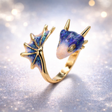 Bague dragon ajustable et émail fait main | Or blanc