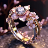 Bague en cristal avec fleur rose exotique | Or
