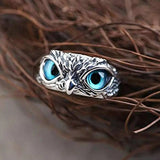 Bague hibou porte-bonheur ajustable avec opale | Or blanc