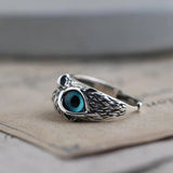 Bague hibou porte-bonheur ajustable avec opale | Or blanc