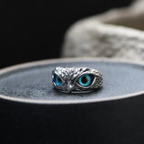 Bague hibou porte-bonheur ajustable avec opale | Or blanc