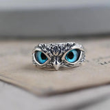 Bague hibou porte-bonheur ajustable avec opale | Or blanc