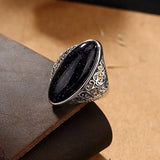 Bague ovale rétro avec pierre | Or blanc
