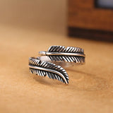 Bague rétro or blanc réglable avec feuille | Or blanc