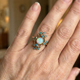 Bague rétro bleue avec cristaux et opale | Or