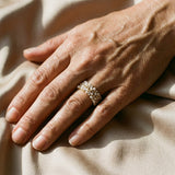 Bague rétro réglable avec perles et cristaux | Or