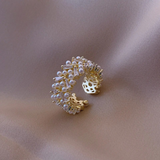 Bague rétro réglable avec perles et cristaux | Or