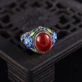 Bague rétro réglable en tourmaline rouge | Or blanc