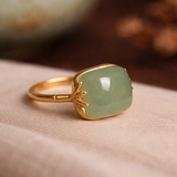 Bague rétro réglable avec jade vert | Or