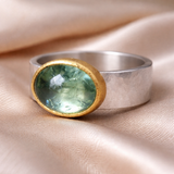 Bague rétro verte avec pierre ronde | Or