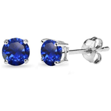 Boucles d'oreilles clous saphir classiques | Or blanc