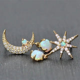 Boucles d'oreilles lune et étoile et opale | Or