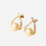 Boucles d'oreilles avec perles et cristaux tressés | Or