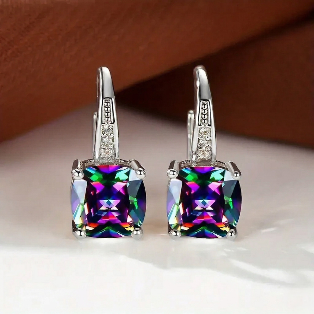 Boucles d'oreilles en anneau en pierre mystique | Or