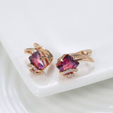 Boucles d'oreilles en cristal carré cramoisi | Or rose