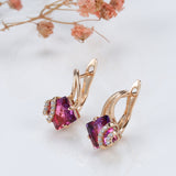 Boucles d'oreilles en cristal carré cramoisi | Or rose