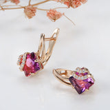 Boucles d'oreilles en cristal carré cramoisi | Or rose