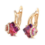 Boucles d'oreilles en cristal carré cramoisi | Or rose