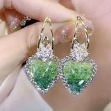 Boucles d'oreilles en forme de cœur brillantes et vertes | Or