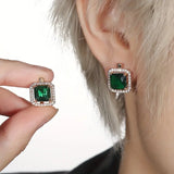 Boucles d'oreilles à brillant carré vert | Or