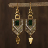 Boucles d'oreilles géométriques rétro et vert | Or