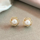 Boucles d'oreilles pendantes avec perles rondes et brillants | Or