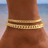 Bracelet cheville en maillons Cubains Superposés | Or