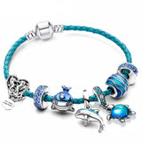 Bracelet océan + pendentifs en cuir et inclus | Or blanc