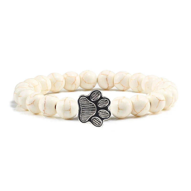 Bracelet avec perles en forme de pattes, motif en pierre naturelle | Or