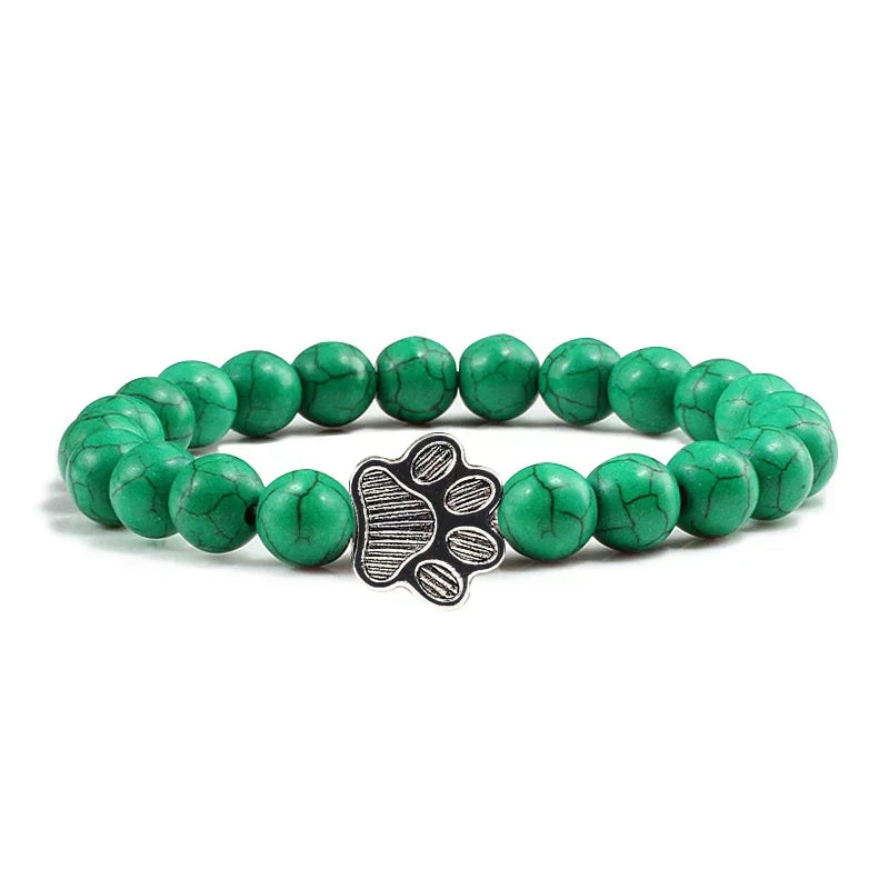 Bracelet avec perles en forme de pattes, motif en pierre naturelle | Or