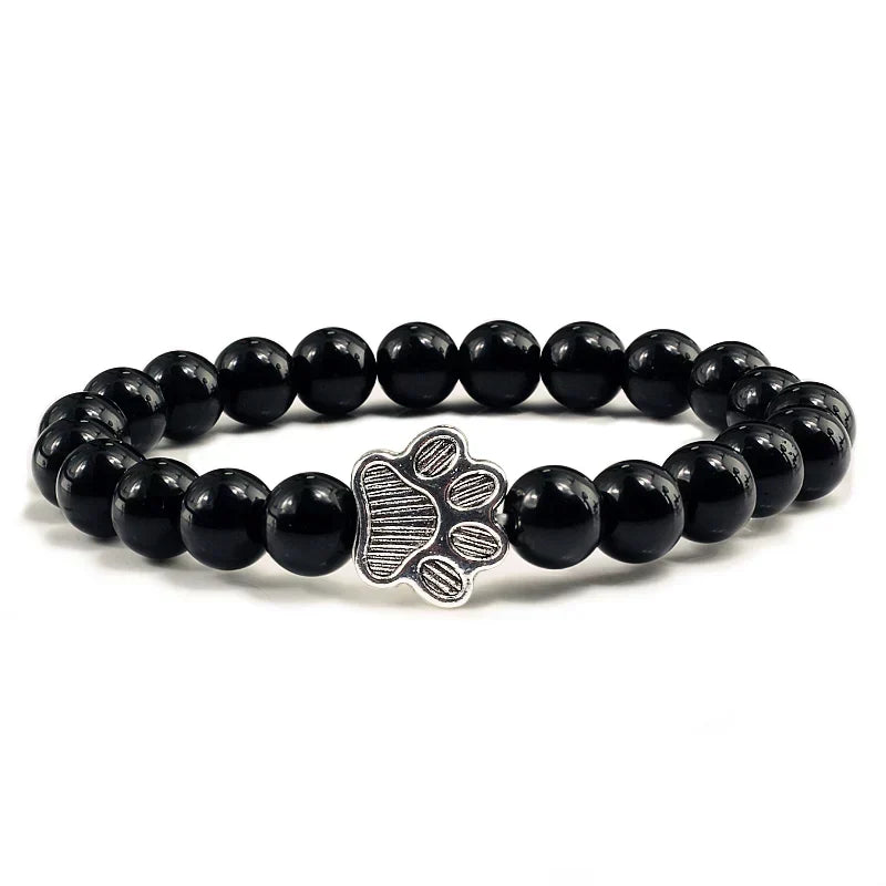 Bracelet avec perles en forme de pattes, motif en pierre naturelle | Or