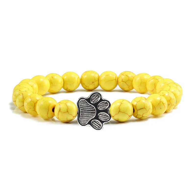 Bracelet avec perles en forme de pattes, motif en pierre naturelle | Or