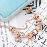 Bracelet capteur de rêves rose avec pendentifs | Or blanc