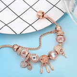 Bracelet capteur de rêves rose avec pendentifs | Or blanc