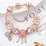 Bracelet capteur de rêves rose avec pendentifs | Or blanc