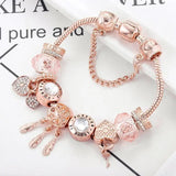 Bracelet capteur de rêves rose avec pendentifs | Or blanc