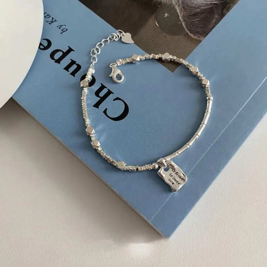 Bracelet carré amour or blanc | Or blanc
