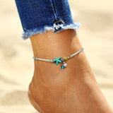 Bracelet de cheville avec étoiles et coquillage en pierres naturelles | Or
