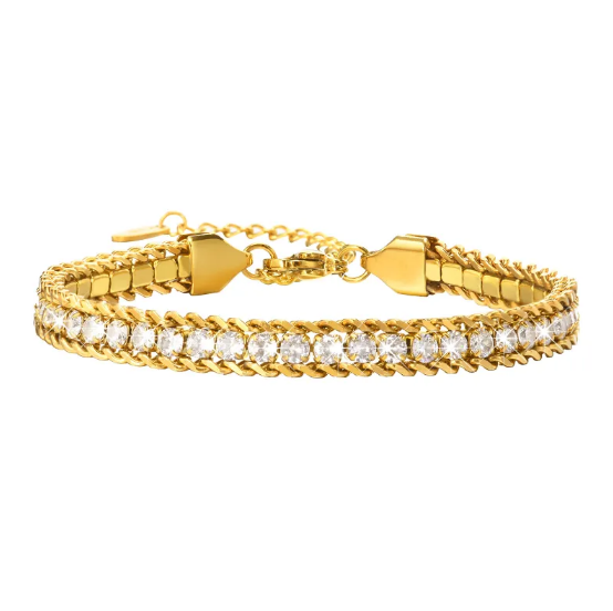 Bracelet en acier inoxydable avec chaîne de brillants | Or